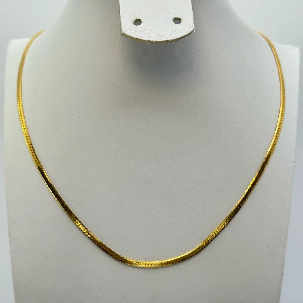 Vintage Gold Plated Herringbone Chain Necklace Classic Minimalist Chain